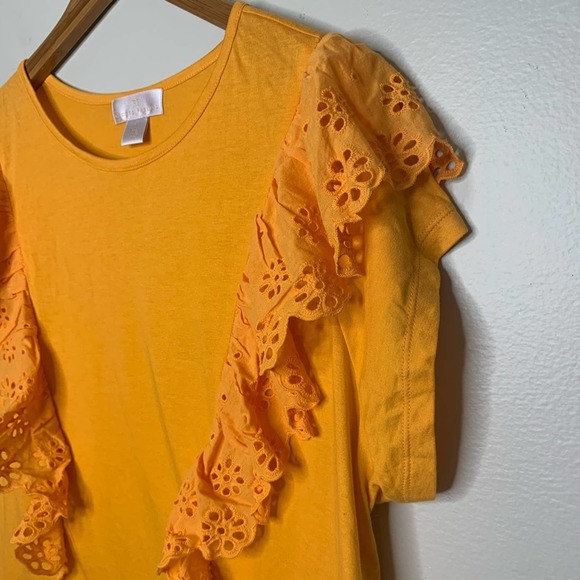 Rachel Parcell Orange Eyelet Ruffle Tee Size XL - Picture 4 of 6
